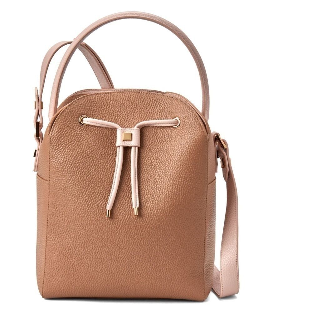 NEW Luana Burro Leather Bucket Bag Shoulder Pebbled Brown Tan Camel NWT $350